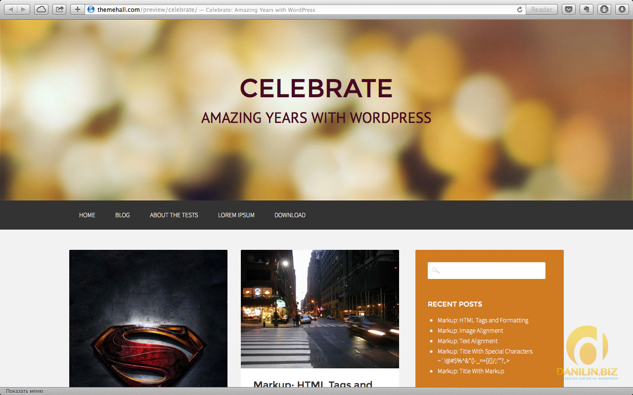 Celebrate — бесплатный респонсивный шаблон для WordPress